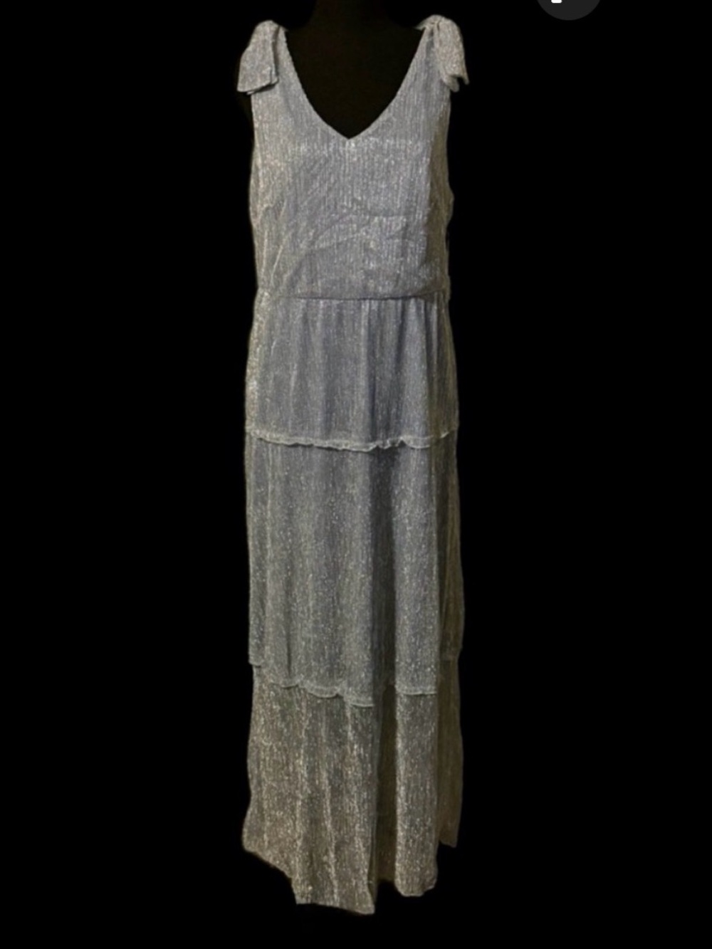 NWT Glamour Nights sz 10 Blue Silver Ruffled Maxi Dress
